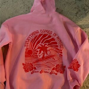 Pink Graphic Pullover Hoodie - Everything Comes in Waves